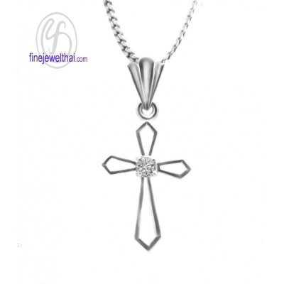 จี้เพชร จี้ทองคำขาว จี้เพชรแท้ จี้ไม้กางเขน- P1021DWG